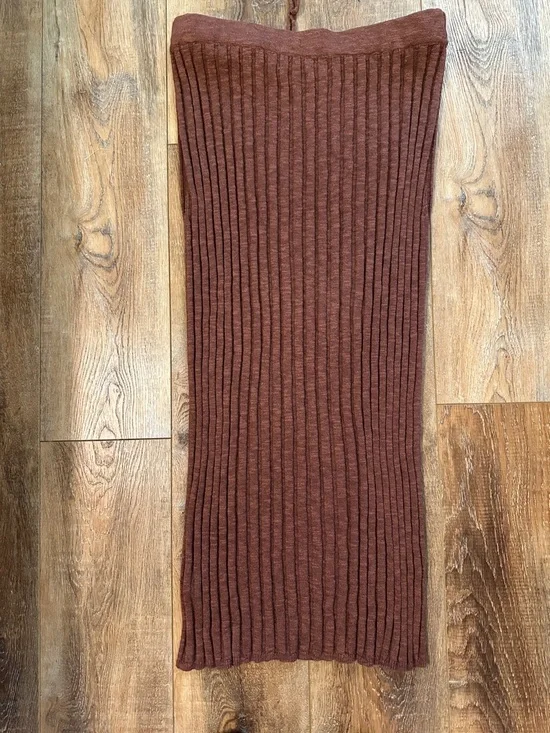 FP BEACH Free People Ribbed Knit Midi Skirt in Chestnut Brown Rust festival S - Picture 5 of 7